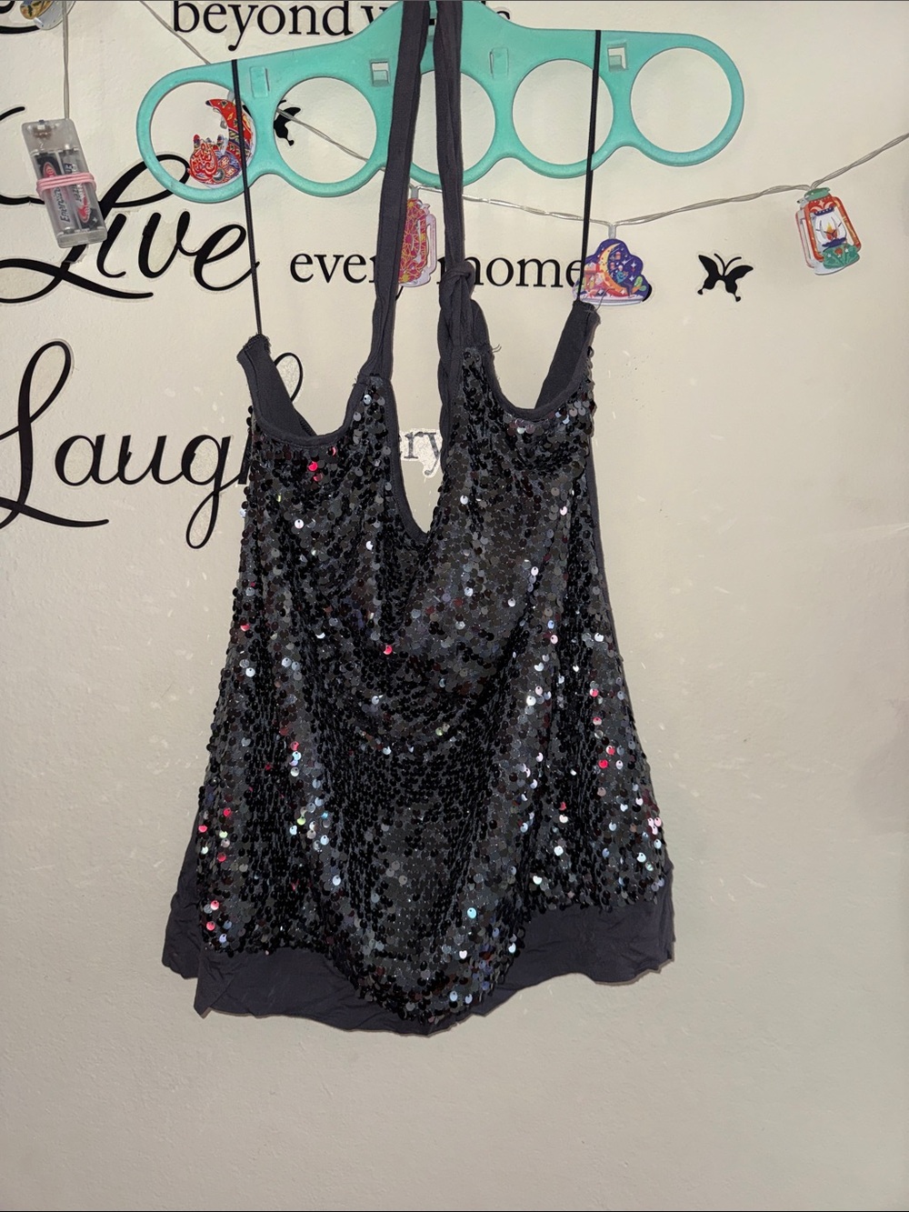 Express Black Sequin Slip Dress with Thin Straps